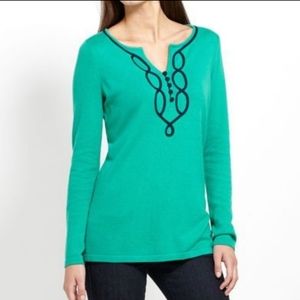 Vineyard Vines | Trellis Preppy Green Navy Wool Sweater Top Long Sleeve Large